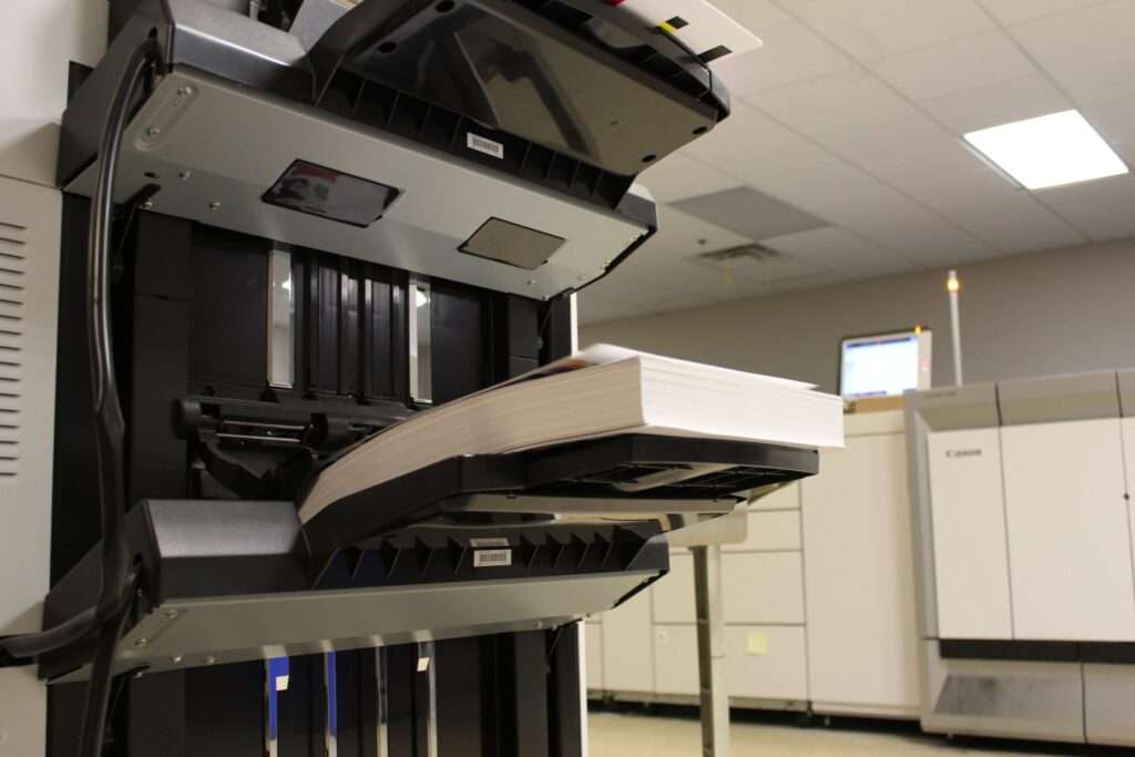 Printer running job for insurance mailing. 
